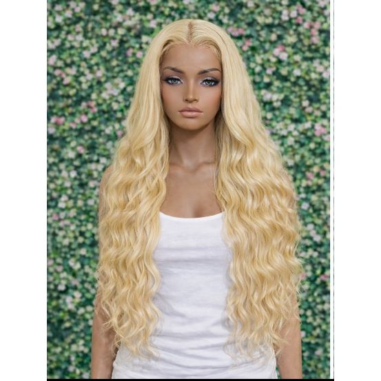 28” Blonde Body Wave Glueless Lace Front Wig | Human Hair | Middle Part