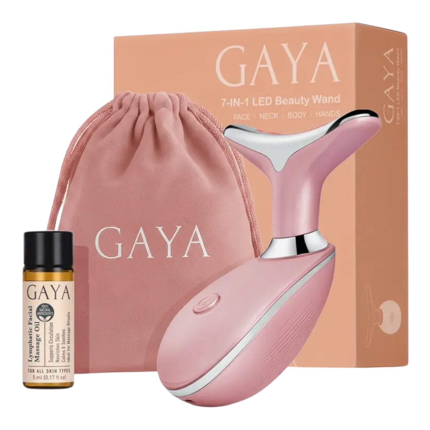 GAYA 7-in-1 LED Beauty Wand + Lymphatic Massage Oil Set