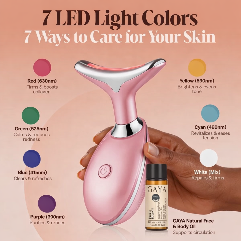 GAYA 7-in-1 LED Beauty Wand + Lymphatic Massage Oil Set