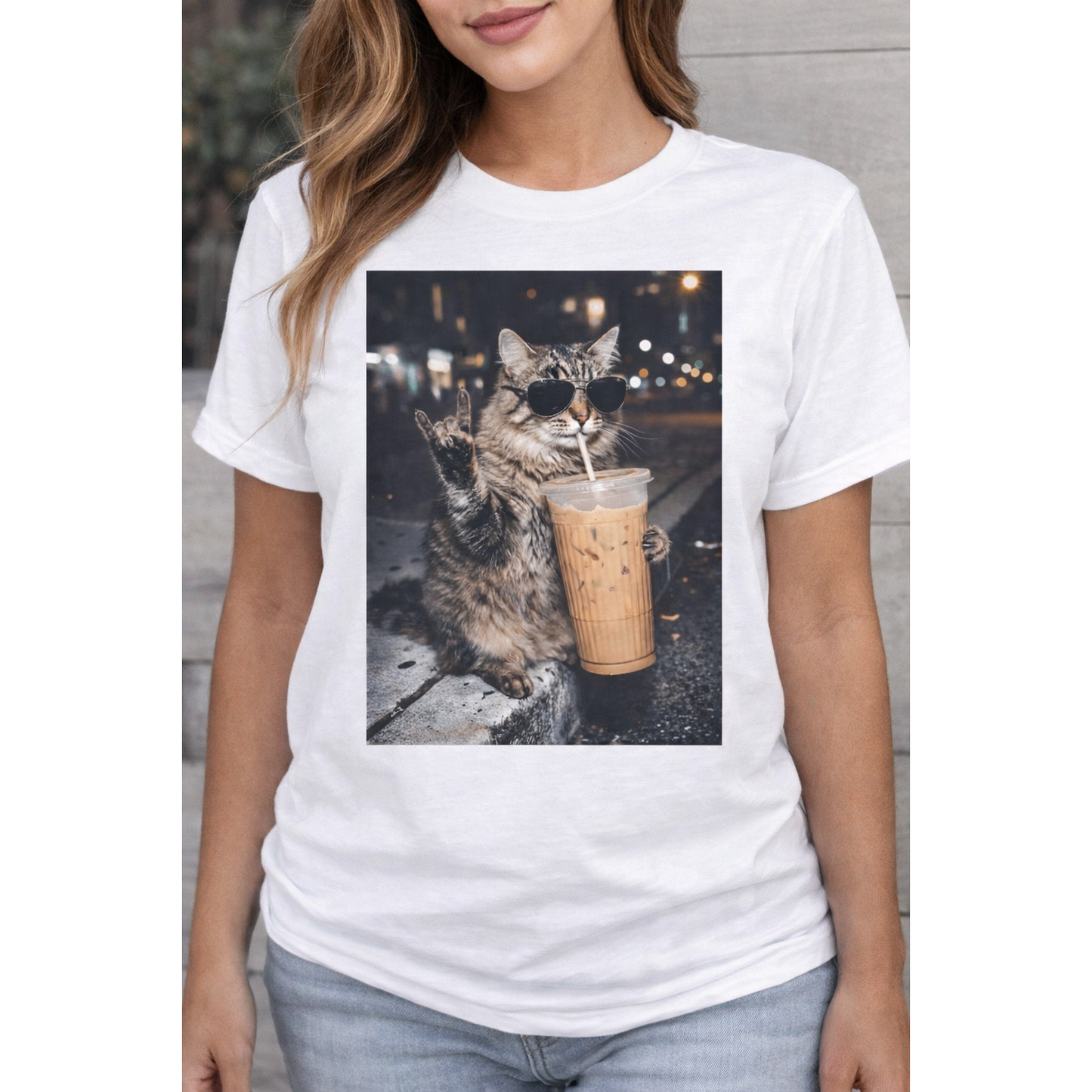 Cool Cat Coffee Graphic Tee – Funny Sunglasses Cat T-Shirt for Coffee Lovers