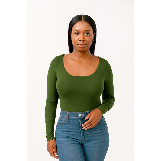 Scoop Neck Long Sleeve Body Suit