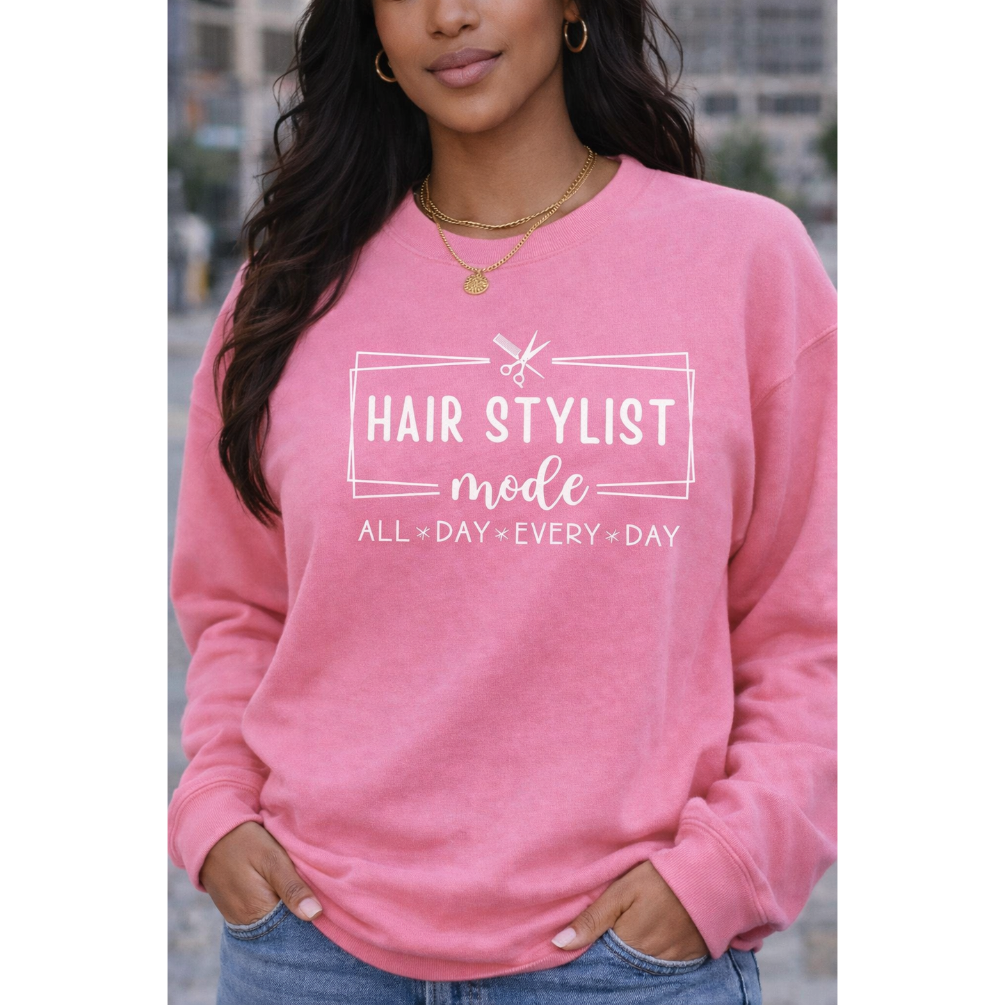 Hair Stylist Mode Sweatshirt – All Day Every Day | Professional Beauty Crewneck