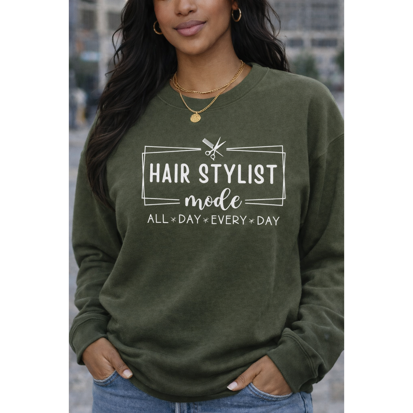 Hair Stylist Mode Sweatshirt – All Day Every Day | Professional Beauty Crewneck