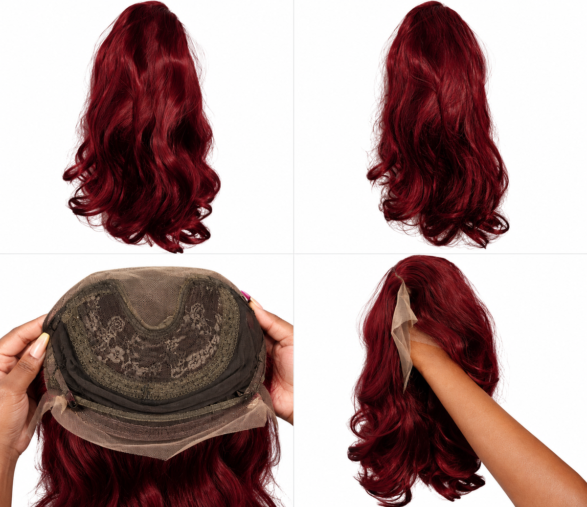 KB 16-Inch Burgundy Red Synthetic Lace Front Wig | Long Layered Wavy Hair | Middle Part